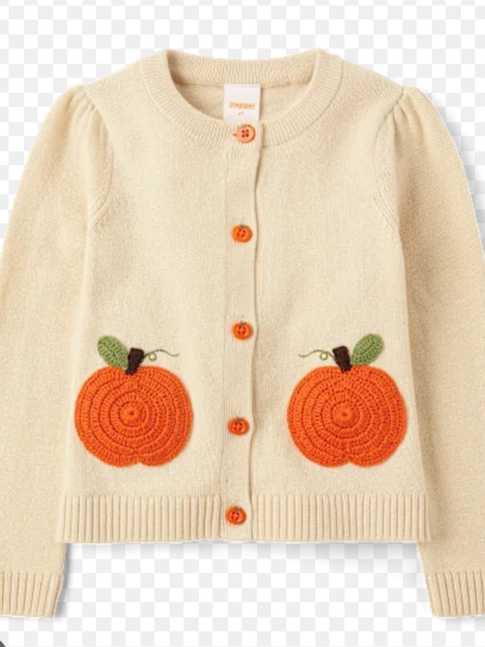 Gymboree Cream Cardigan with Orange Pumpkins and pumpkin buttons